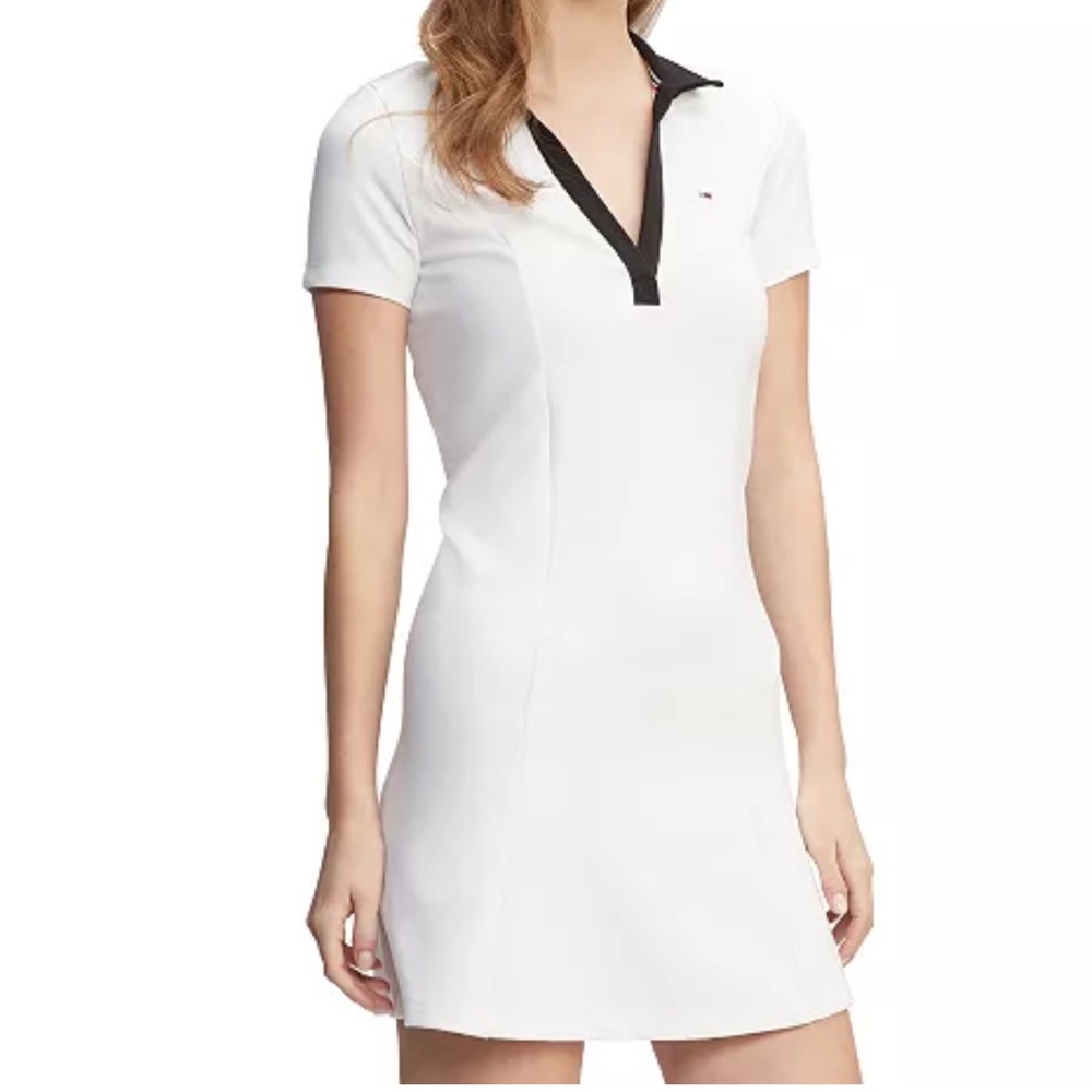 Tommy Jean Women's Johnny-Collar Tennis Dress White/ Black Collar size M